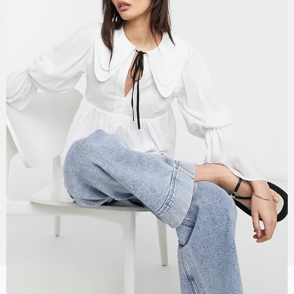 ASOS Design textured cotton blouse with tie neck - Picture 3 of 5